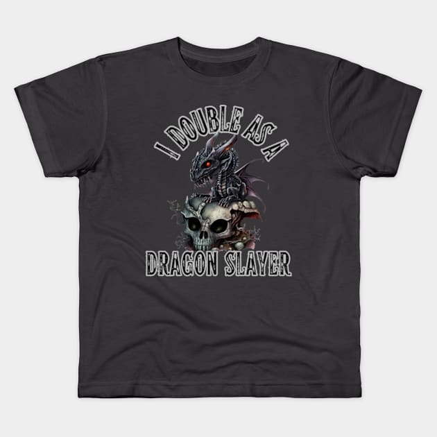 I Double as a Dragon Slayer Fantasy Skull Rock Goth Magic Lightning Kids T-Shirt by Lavender Celeste